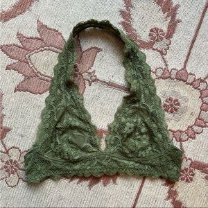 Free People Green Galloon Lace Halter Bralette.
